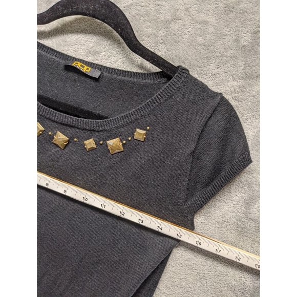POPULATION Women Knit Top S(4-6) Black Cap Sleeve Embellished Beaded Pullover - Picture 9 of 9
